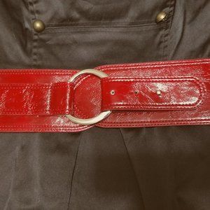 Wide Red Elastic Belt with Silver Buckle
